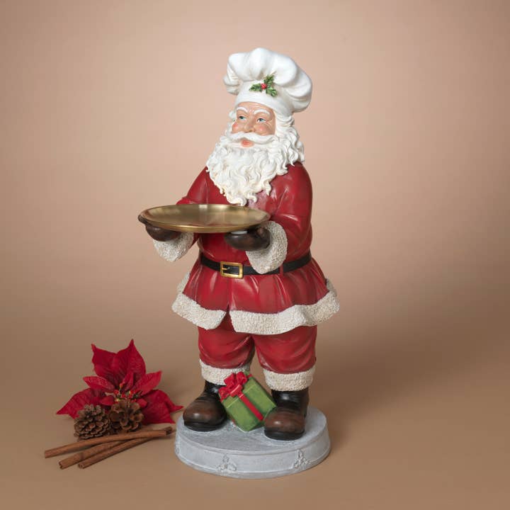 Gerson Christmas 22.2"H Resin Holiday Santa Chef Holding Tra for wholesale by The Gerson Companies