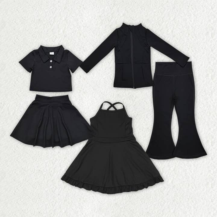 Ensembles de vêtements de sport à jupe noire pour filles et sœurs pour la vente par Aier Wholesale