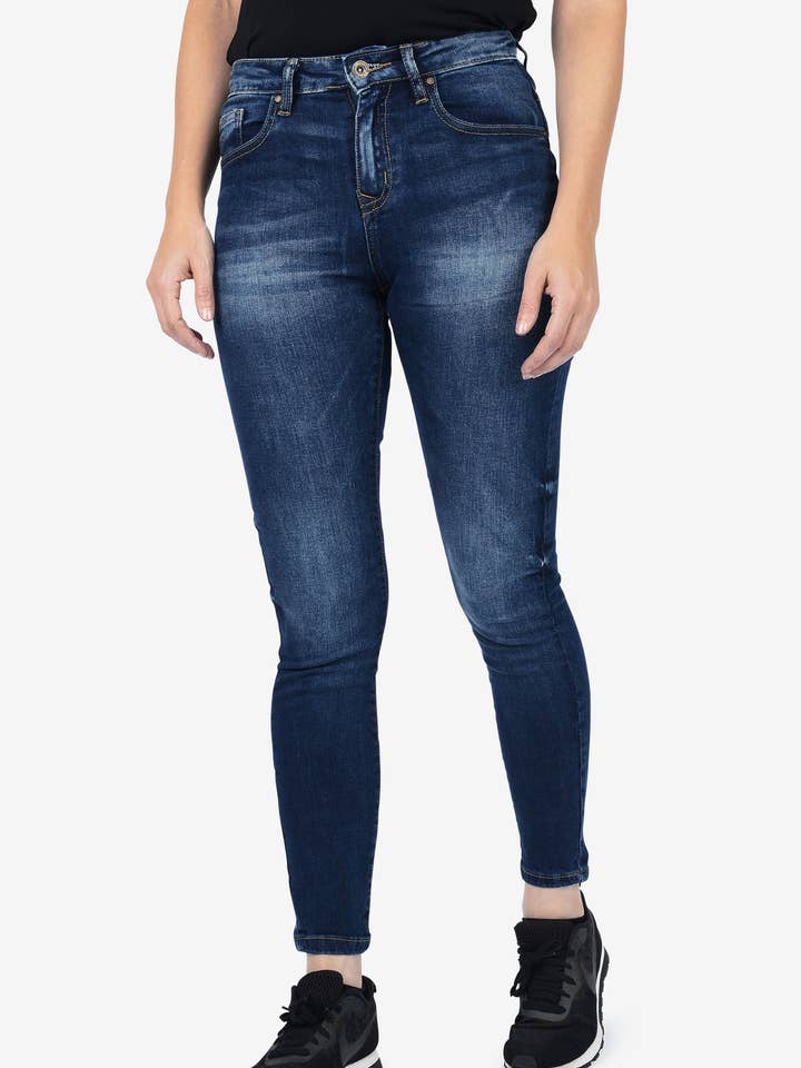 Jeans mi-taille skinny Fit - Bleu foncé - Jeans pour femme pour la vente par Five emperors