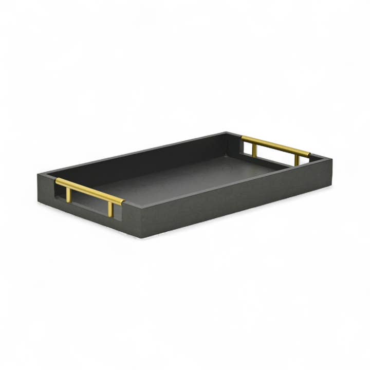 Cheungs Home Decor - Wholesale Decorative Tray - Dark Gray Abstract Themed Vinyl & Wood Tray | Gold Handles