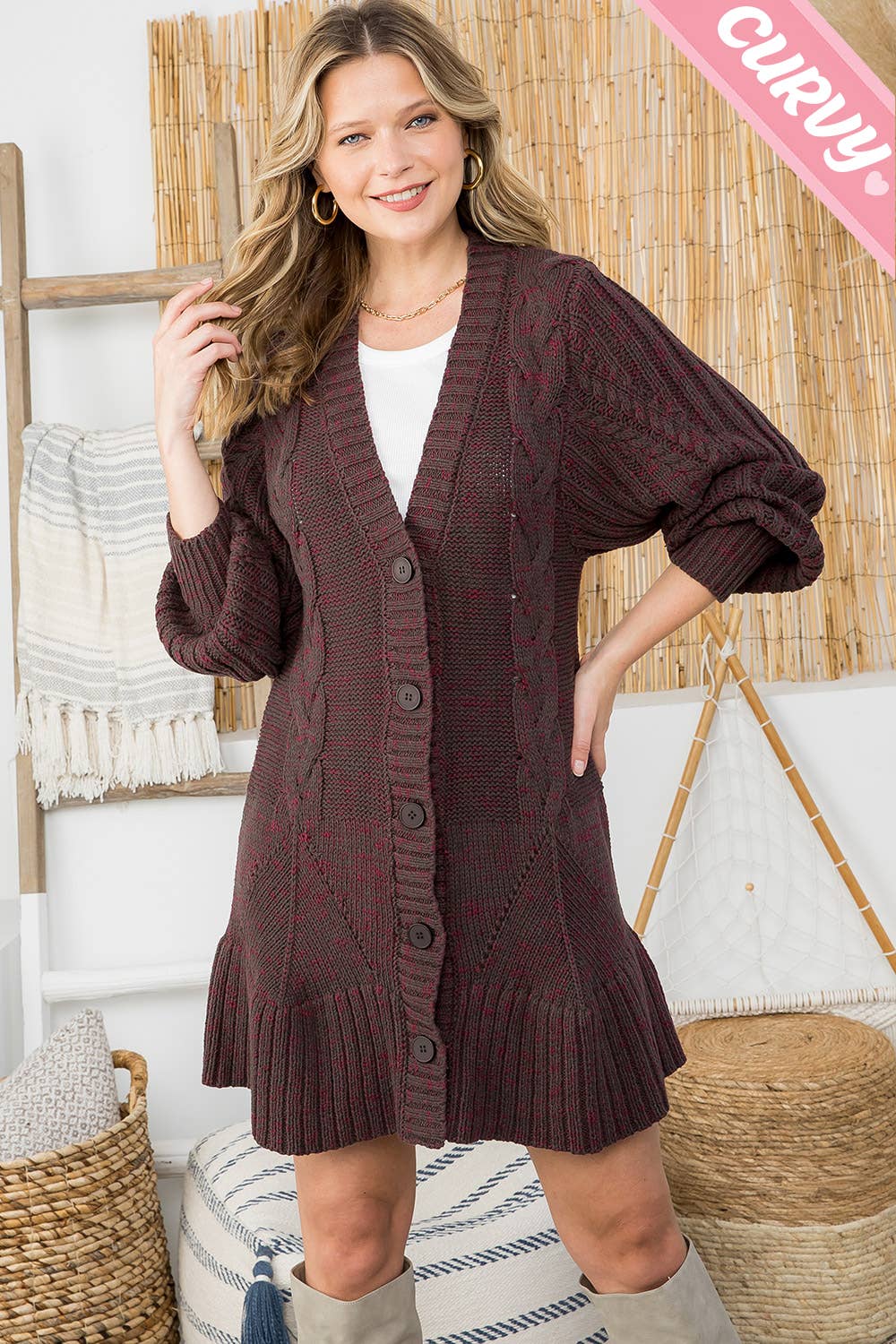 BAIE DE CHOCOLAT CARDIGAN EN MAILLE TORSADÉE SW337PL en vente sur Faire3