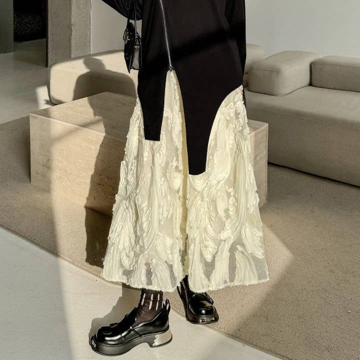 Sheer Trend - Wholesale Skirt - Women's - 3D Pattern Mesh Skirt