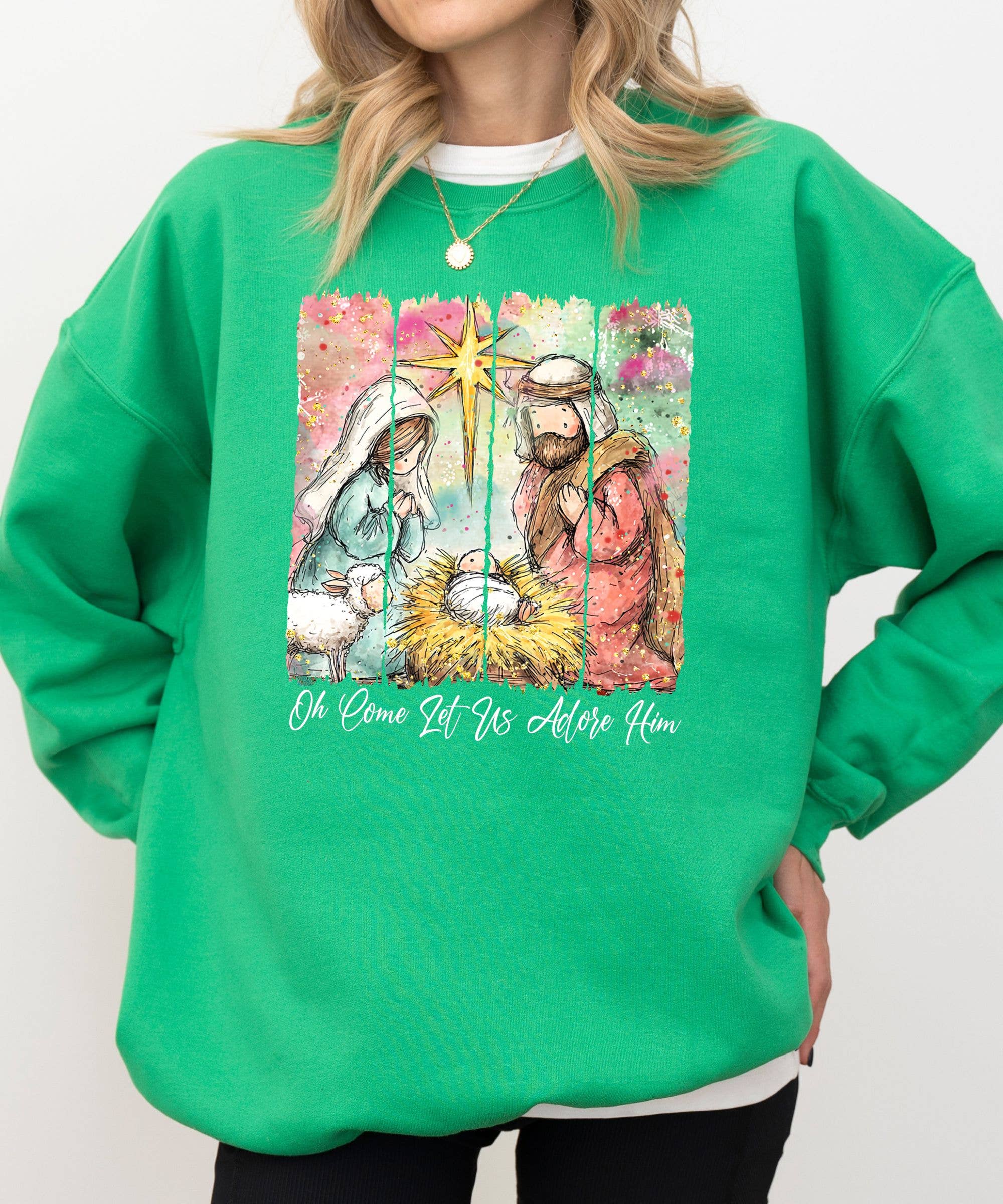 Midday USA - Wholesale Graphic Sweatshirt - Women's - Let Us Adore Him Christmas Sweatshirt 3