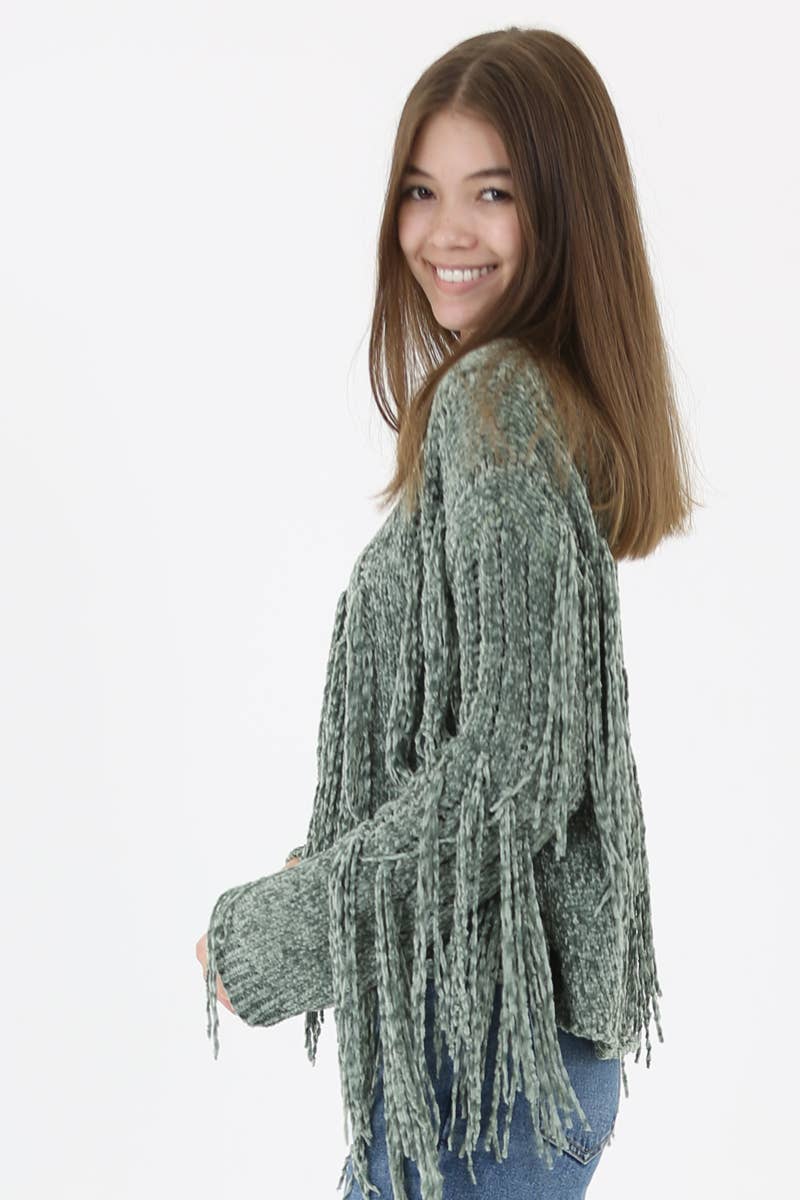 ANGIE - Wholesale Knit Sweater - Women's - XHH31-ASIS CHENILLE FRINGE PULLOVER SWEATER8