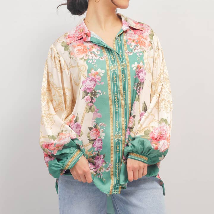 Satin shirt with floral and chain patterns KD9083VS and other Purchase Wholesale button down shirts. Free Returns & Net 60 Terms on Faire trending on Faire.