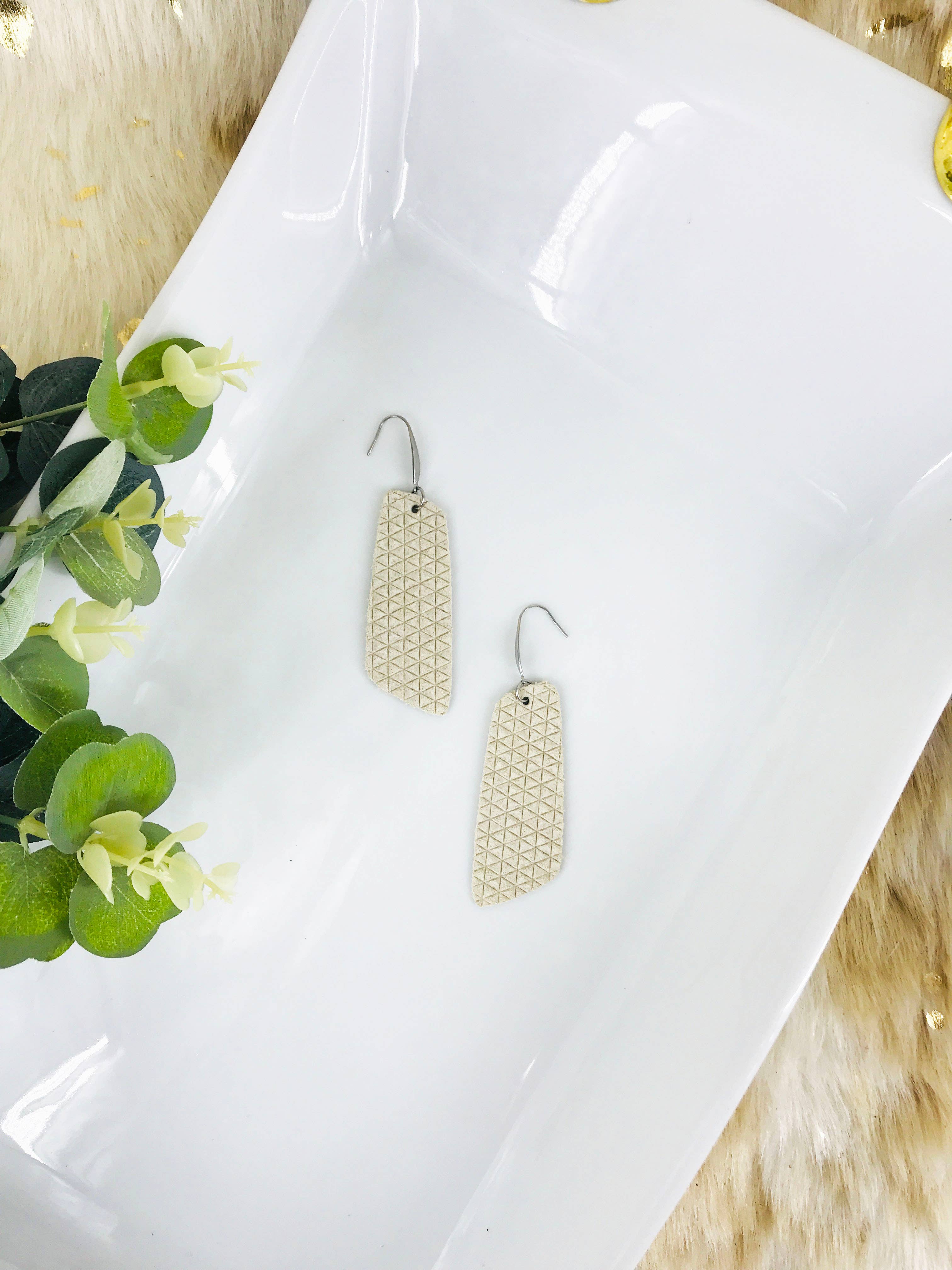 Magnolia & Peach Jewelry Boutique, LLC - Wholesale Dangle Earrings - Cream Italian Leather Earrings - E19-11400