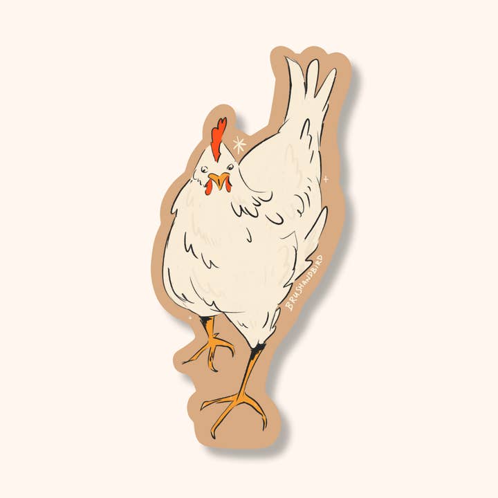White Chicken Vinyl Sticker | Hand-Illustrated Hen Sticker for wholesale by Brush + Bird Paper Co.