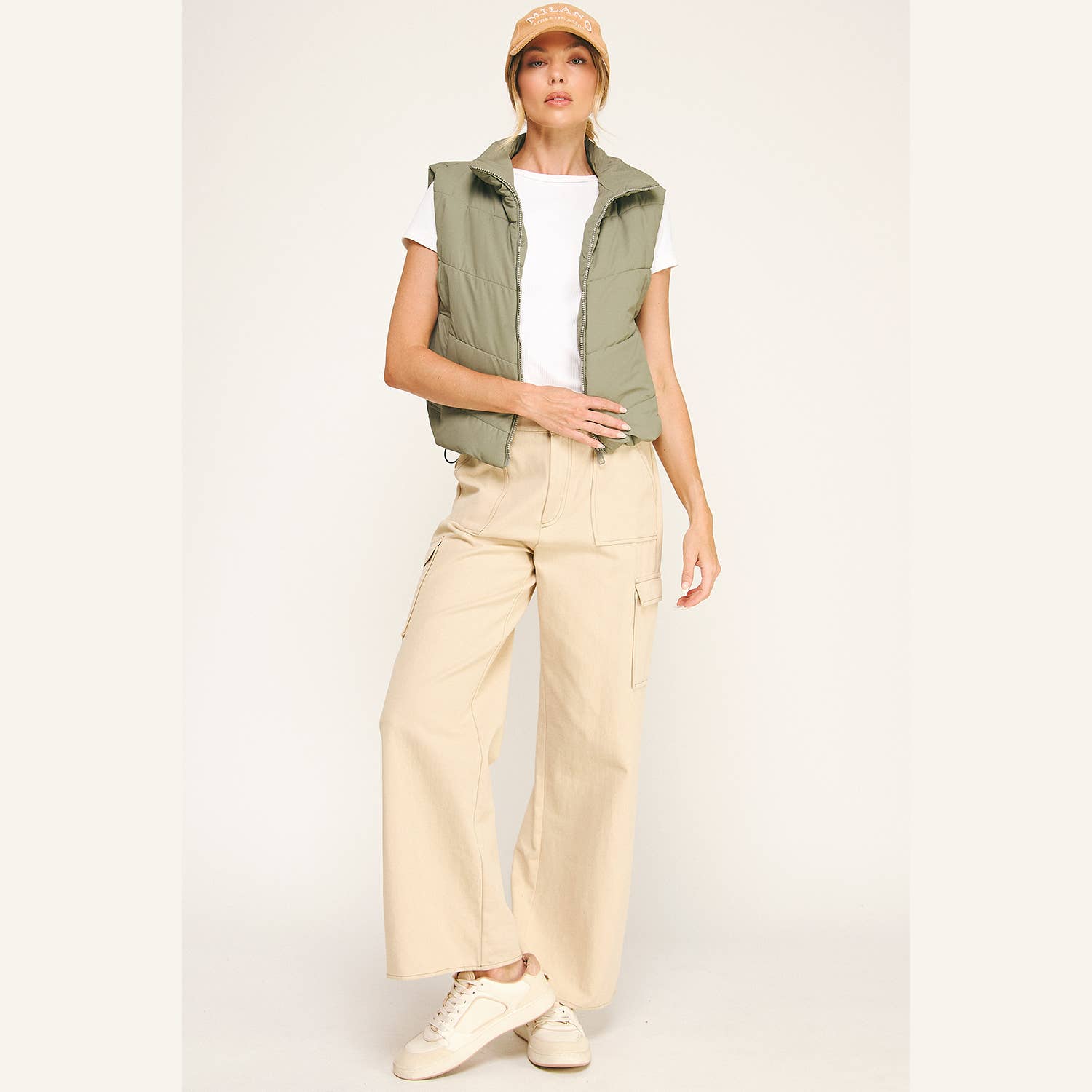 OLIVE GILET MATELASSÉ COURT À CHEVRONS en vente sur Faire9