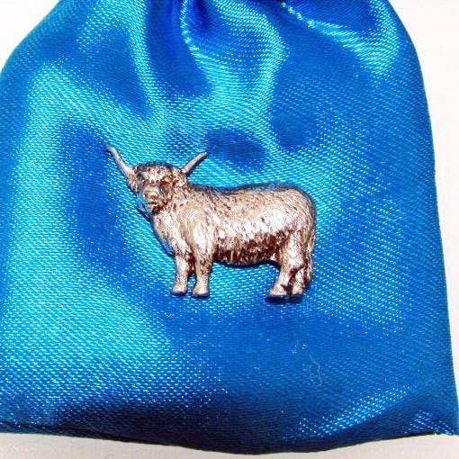 Highland cow Pewter Pin Badge for wholesale by Pageant Pewter
