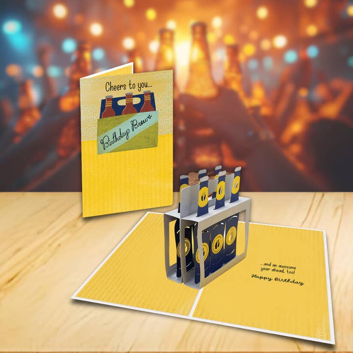 Beer 3D Happy Birthday Card Pop-Up Birthday Brews Design for wholesale by Designer Pop!