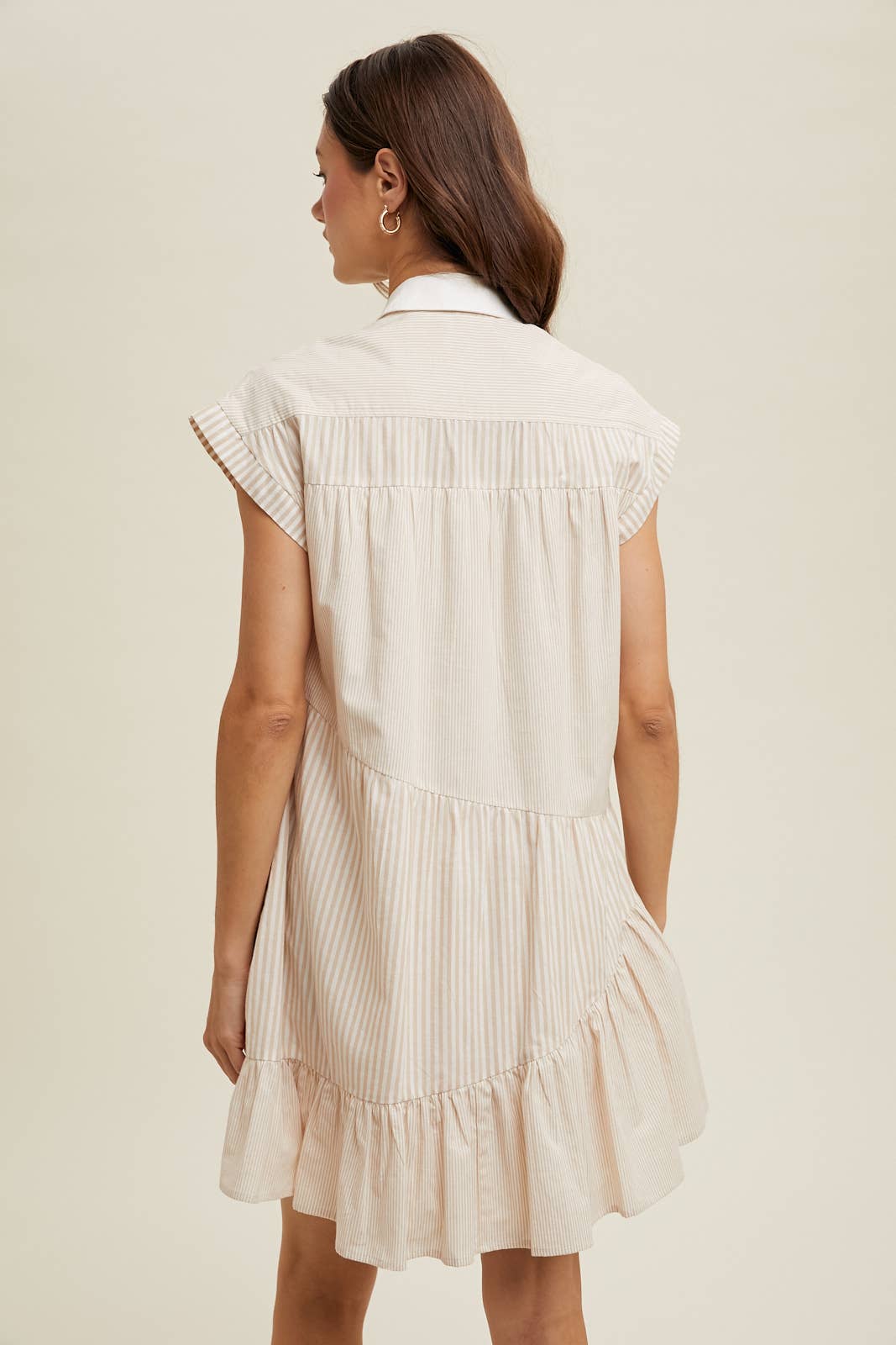 TAUPE WHITE MULTI-STRIPED BUTTON-UP MINI DRESS / WL24-9445 for wholesale on Faire3