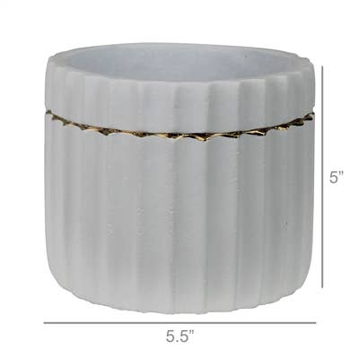HomArt - Wholesale Plant Pot - Skylar Cachepot, Cement, White & Gold1