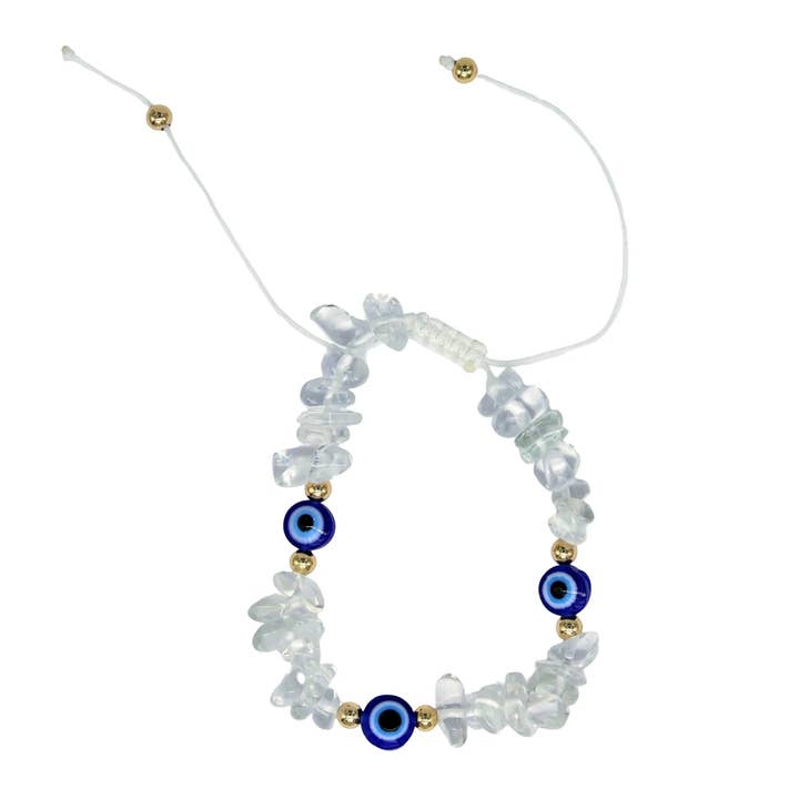 Braccialetto - Crystal Quartz & Evil Eye - Regolabile - Patatine per la vendita all'ingrosso da parte di Arômes & Évasions