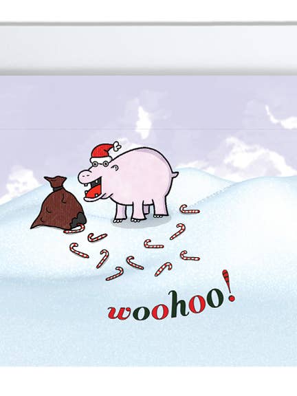santa hippo holiday card | A2 | blank inside for wholesale by Evil Llama and Friends