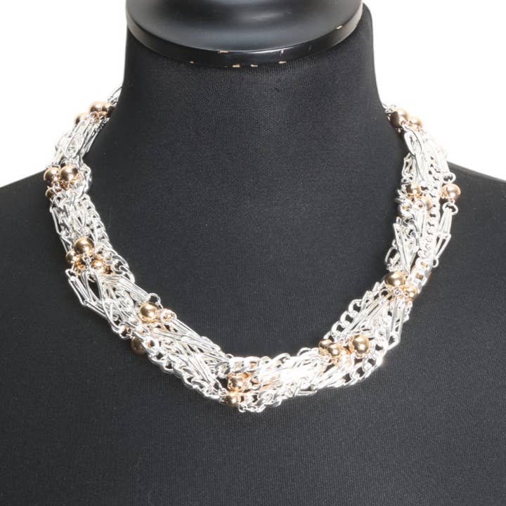 Braided Statement Necklace In Silver NK407S for wholesale by Jess & Lou