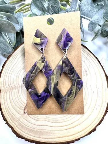 Purple and Gold Marble Acrylic Earrings for wholesale by Lindsey Lane Wholesale