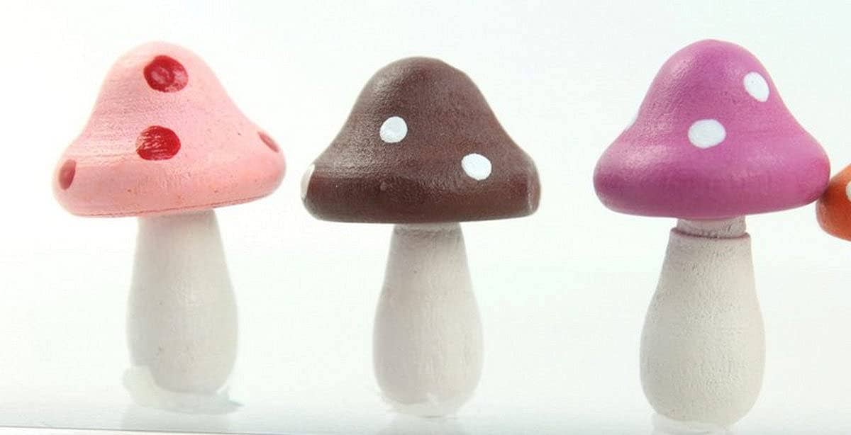 Multicolor Minidecoración de hongos de madera de Meyer Imports (paquete de 10 unidades) de venta al por mayor en Faire6