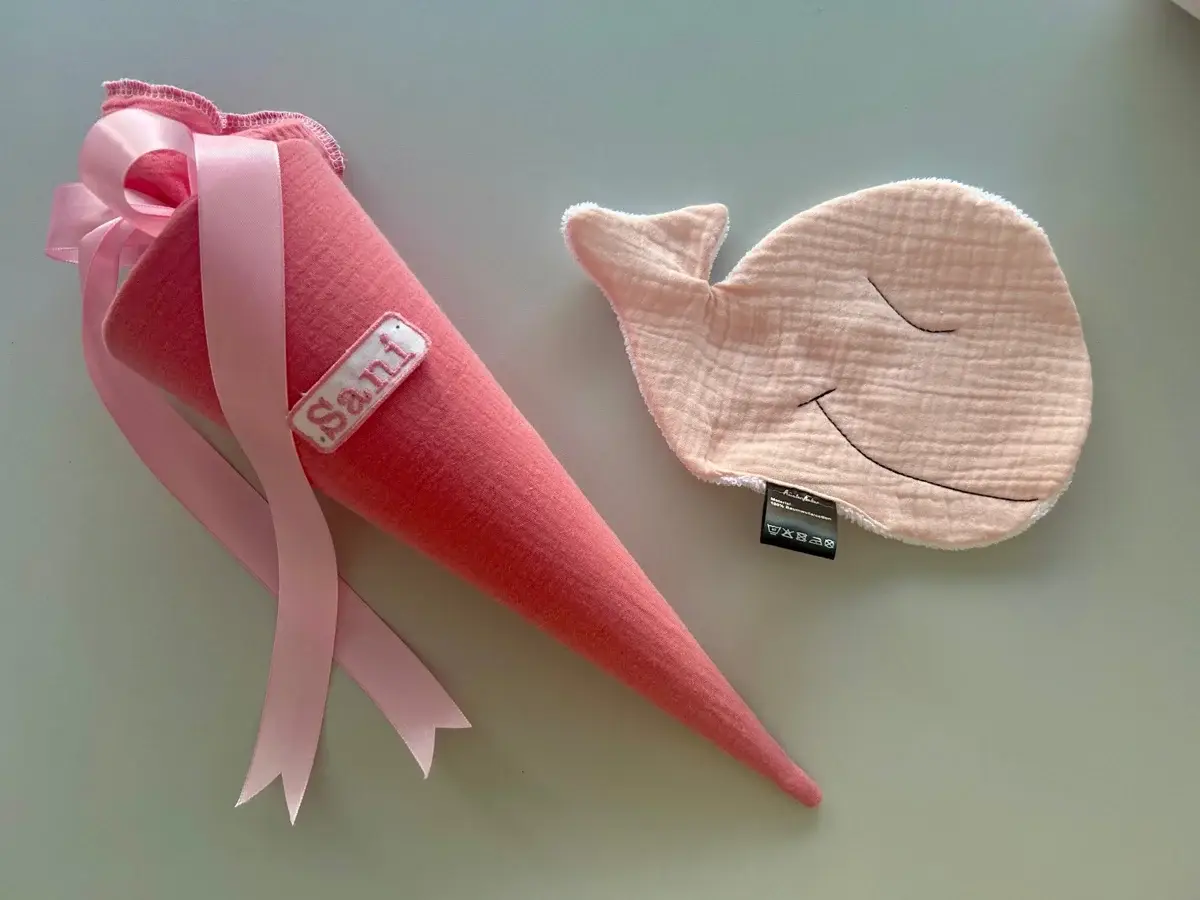 Küstenfieber® - Vente Sachet cadeau/boîte cadeau pour invités - Cône d'école en mousseline rose – fait main – 35 cm / 70 cm2