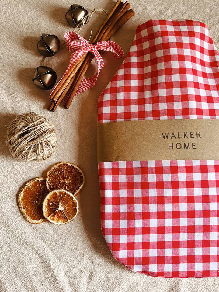 Hot Water Bottle - Red Gingham Cotton for wholesale by Walker Home