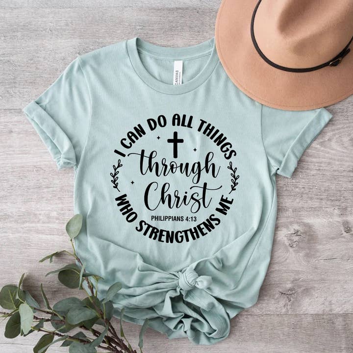 Himalayan Hymns - Wholesale Screen Printed T-Shirt - Women's - I Can Do All Things Through Christ, Who Streng Shirt