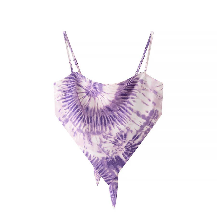 Rosa Clothing - Wholesale Camisole - Women's - Silk Vintage Print Backless Lace-Up Cropped Camisole Top8