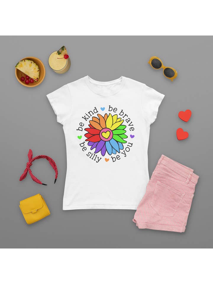 Elite Ink Prints - Wholesale T-shirt met print - Dames - Wees vriendelijk Be Brave Be Silly Be You Zonnebloem t-shirt