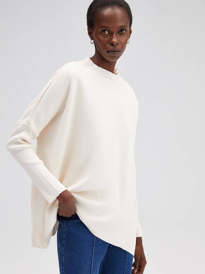 Ecru DROP SHOULDER KNIT TUNIC for wholesale on Faire0