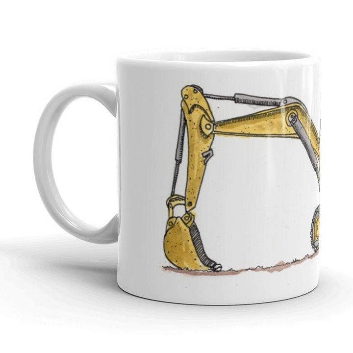 Kaffemugg med en handritad konstruktion grävmaskin för wholesale av Bellavance Ink
