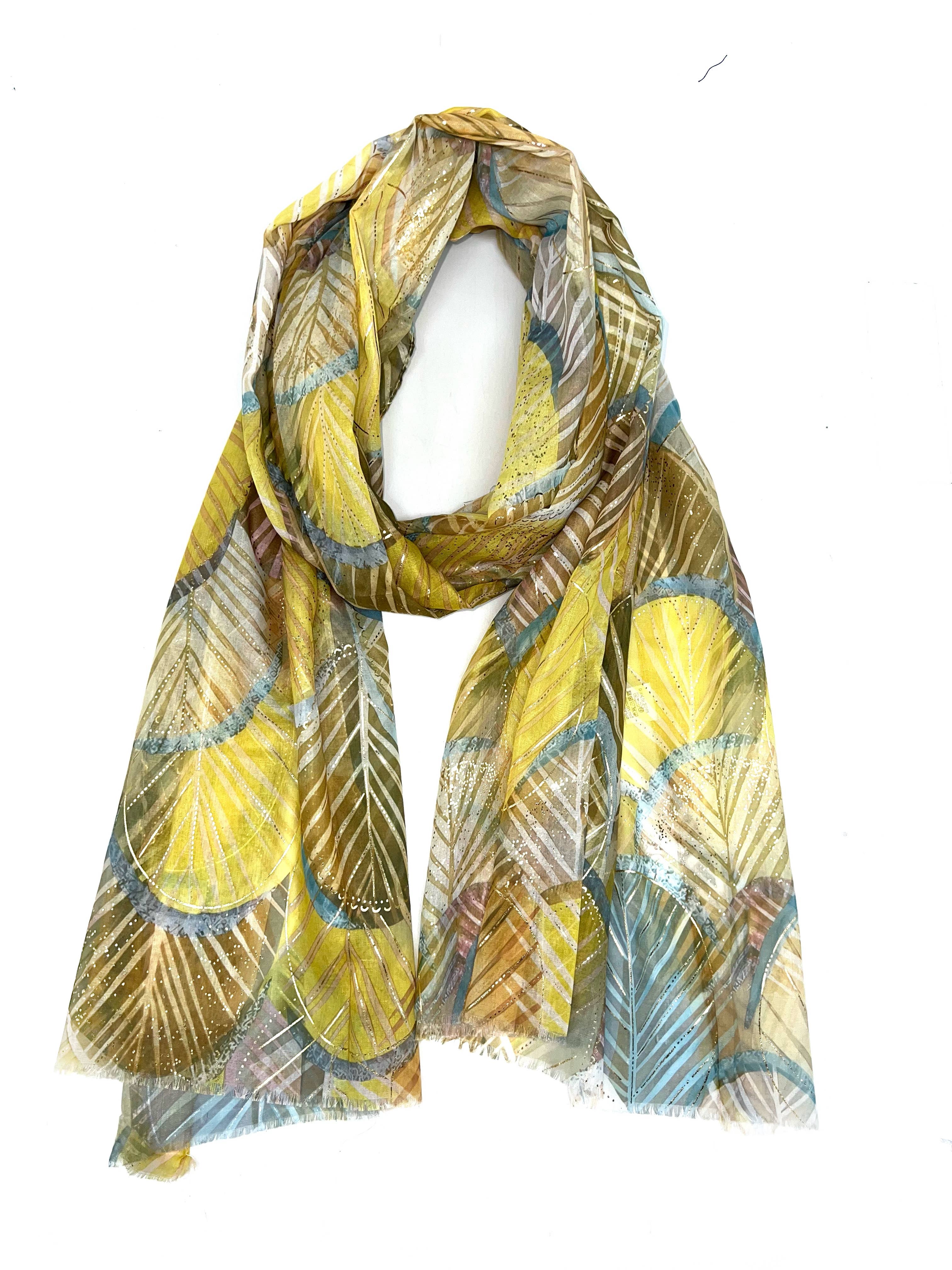 LINETA - Wholesale Head Scarf - Women's - LN-50 Ginkgo pattern scarf with gilding0