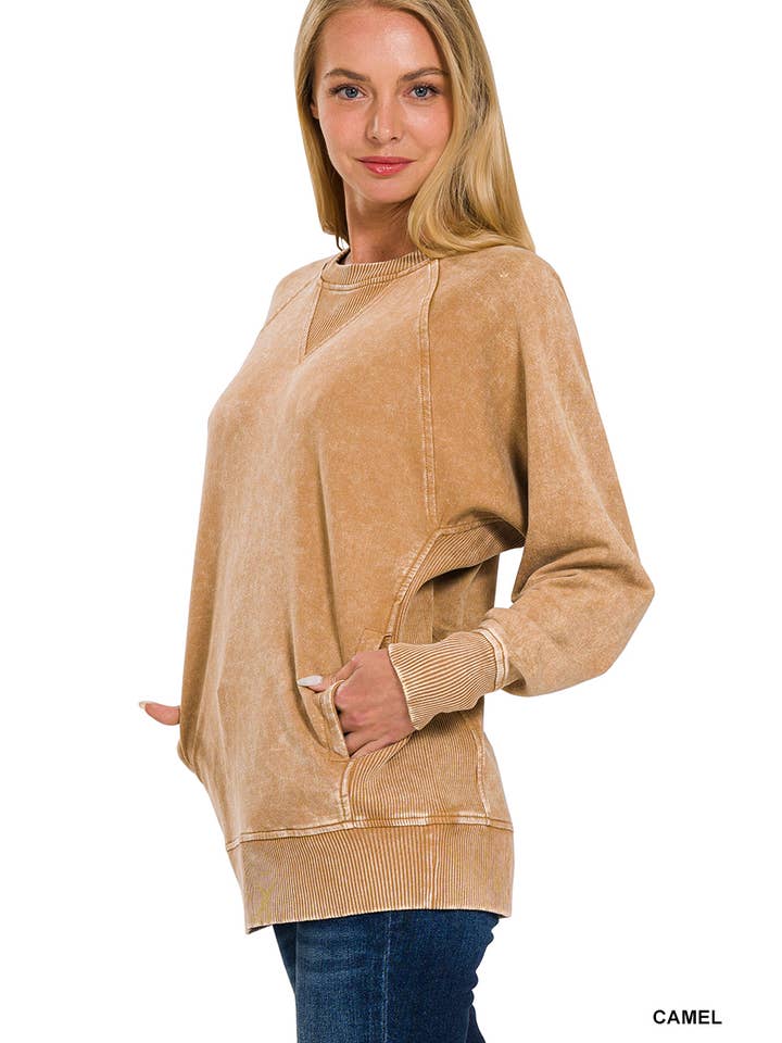 42POPS - Wholesale Sweatshirt - Women's - `.Washed French Terry Pullover With Side Pockets49