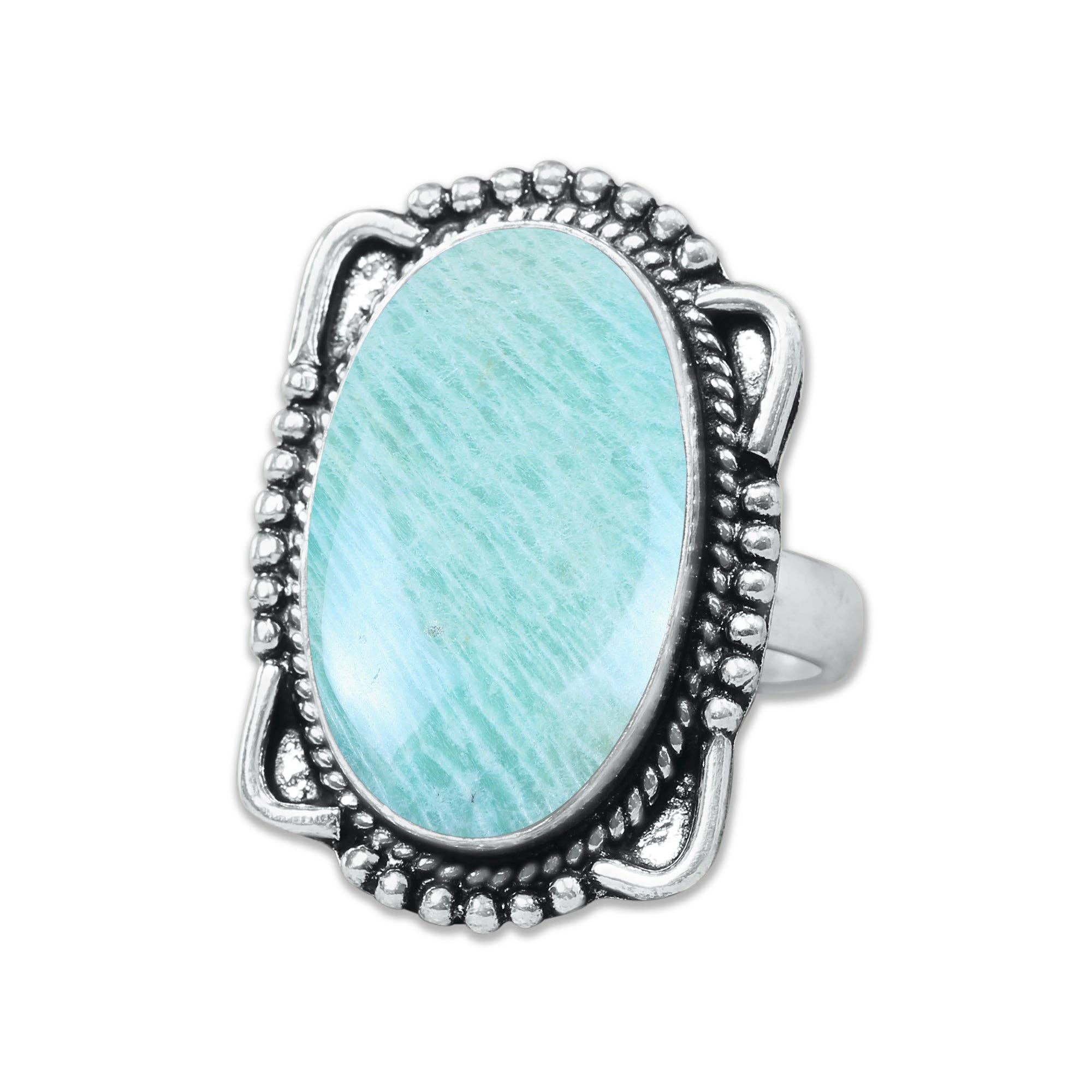 Handmade Jewels - Wholesale Cocktail/Statement Ring - Amazonite Rings – Handmade, Silver-Plated, Assorted Boho Designs (US Sizes 6–10)15