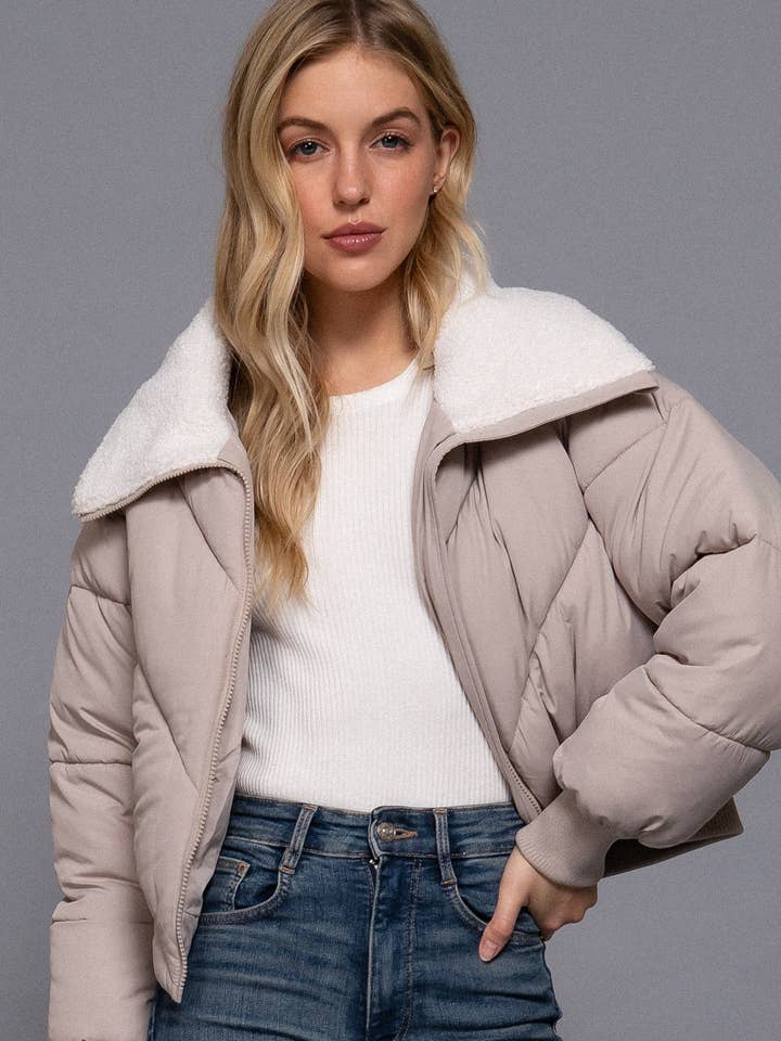 42POPS - Wholesale Jacket - Women's - ..1015 Sherpa Collar Puffer Jacket w/ Pockets SI-289120