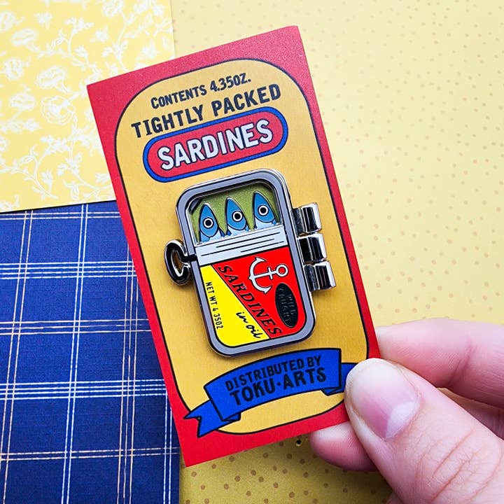 Toku Arts - Wholesale Lapel Pin/Button - Tightly Packed Sardines Enamel Pin