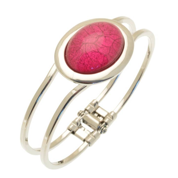 Fuchsia pink marmorharpiks hængslet armbånd for engroshandel hos Miss Milly Limited