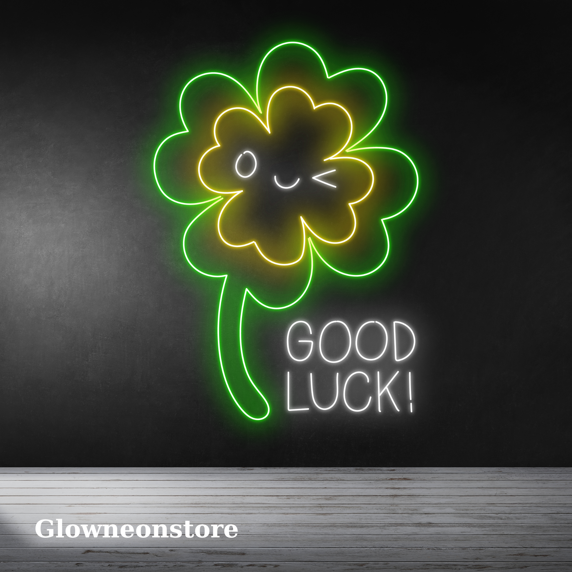 Glow Neon - Vendita all'ingrosso Insegna al neon - Insegna al neon Four Leaf Clover Good Luck, luce LED a foglia di trifoglio1