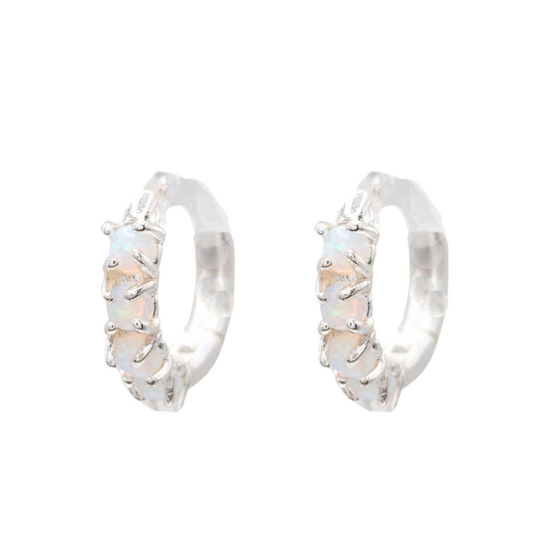 Rebecca Accessories LLC - Wholesale Huggie Earrings - Blue or White Opal Huggie Hoop Earring Gemstone Gift Giving1