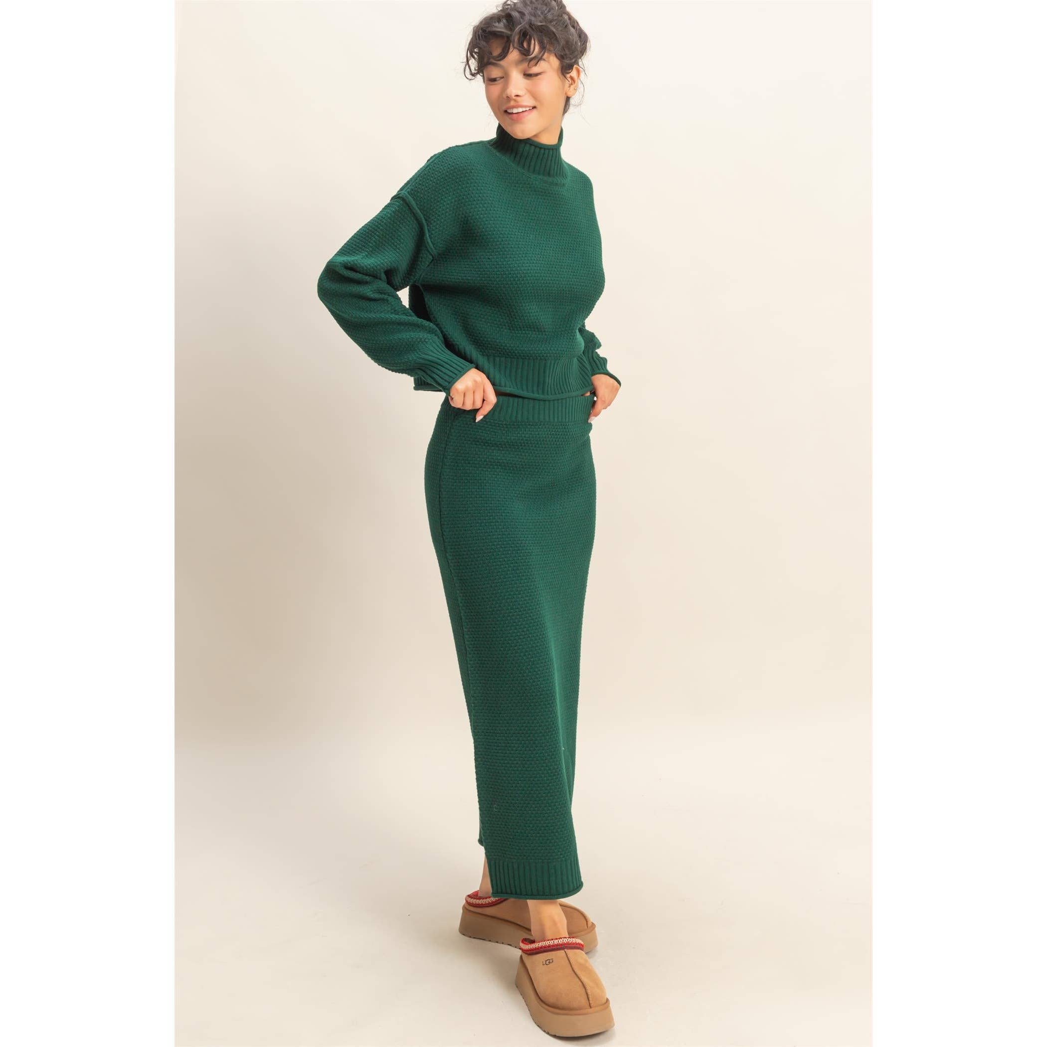 Double Zero - Wholesale Top & Skirt Set - Women's - Textured High Neck Sweater & Skirt Set10