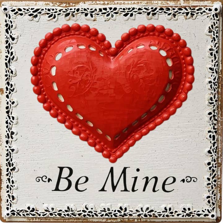 Placa Coração Vintage com Borda de Renda "Be Mine" – TTE-363 por atacado de Trendy tree