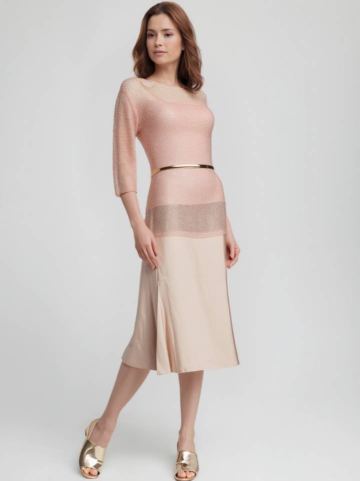 Diamond mesh 3/4 Sleeve Top with Matching Cami( 4 sizes options) (Pink) for wholesale by Ellyndale