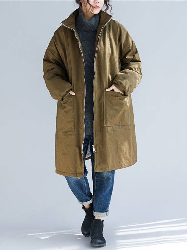 VividLux - Wholesale Coat - Women's - Long Sleeves Loose Quilted Zipper High Neck Coats Padded Coat1