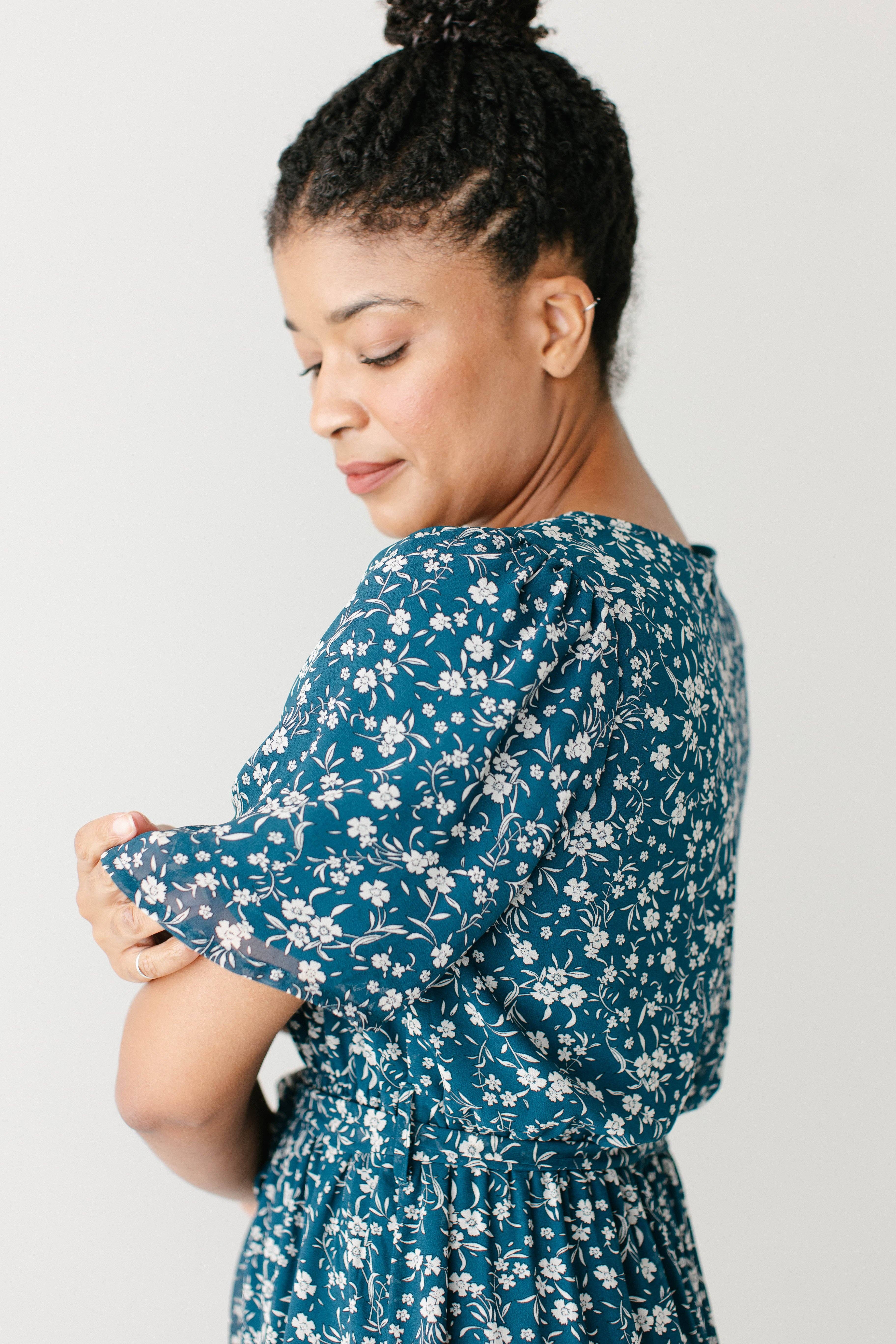 Deep Teal 'Esther' Floral Print Maxi Dress FINAL SALE for wholesale on Faire9