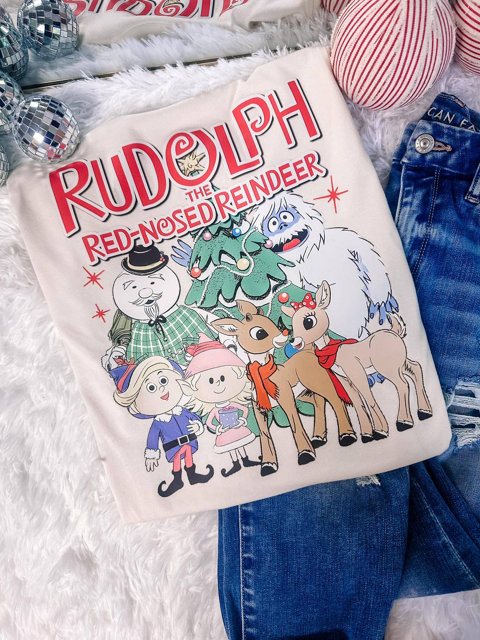 ZZ Threadz – Großhandel T-Shirt mit Siebdruck – Damen – Vintage-T-Shirt mit Rudolph Weihnachtsgrafik0