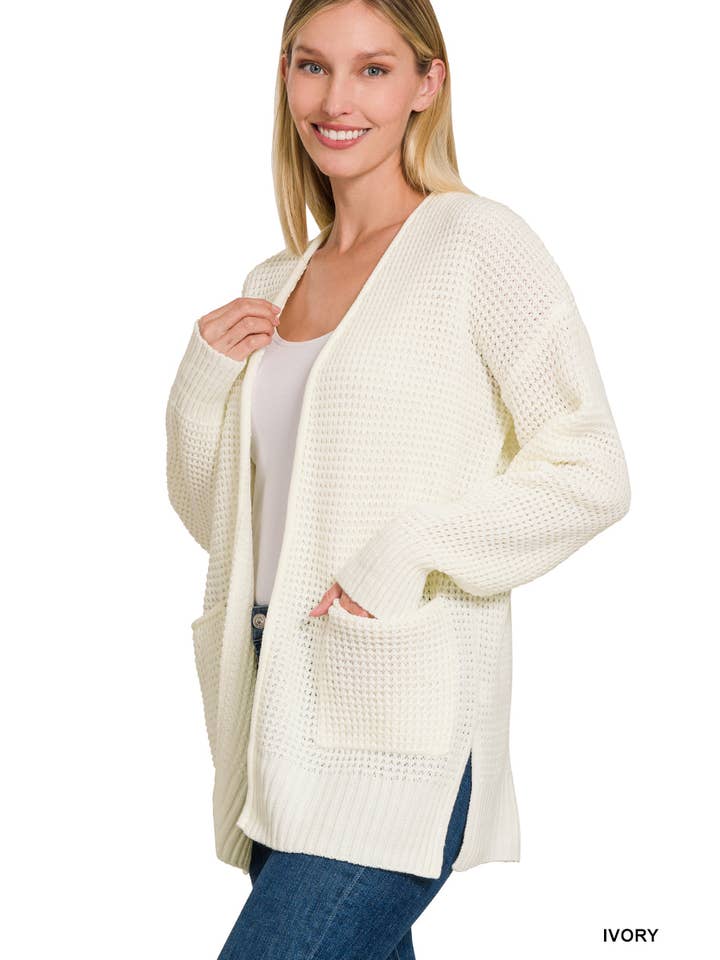 Vanilla Monkey – wholesale Cardigan – Women’s – Low Gauge Waffle Open Cardigan Sweater4