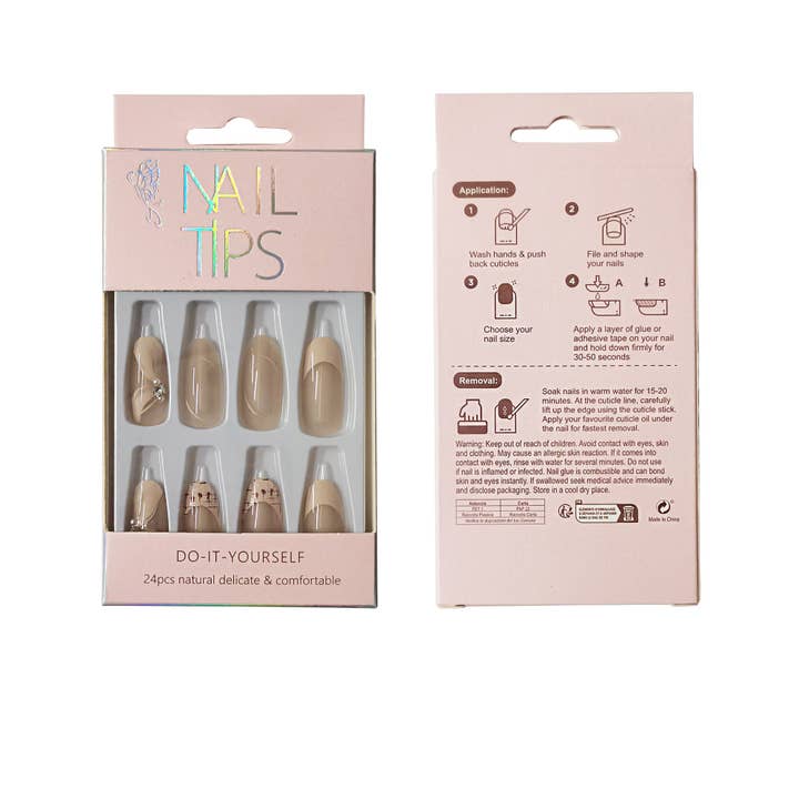 Pearl Decor Oval Fake Nail Set NA1201-44 (12PC) for wholesale by TAPA fashion