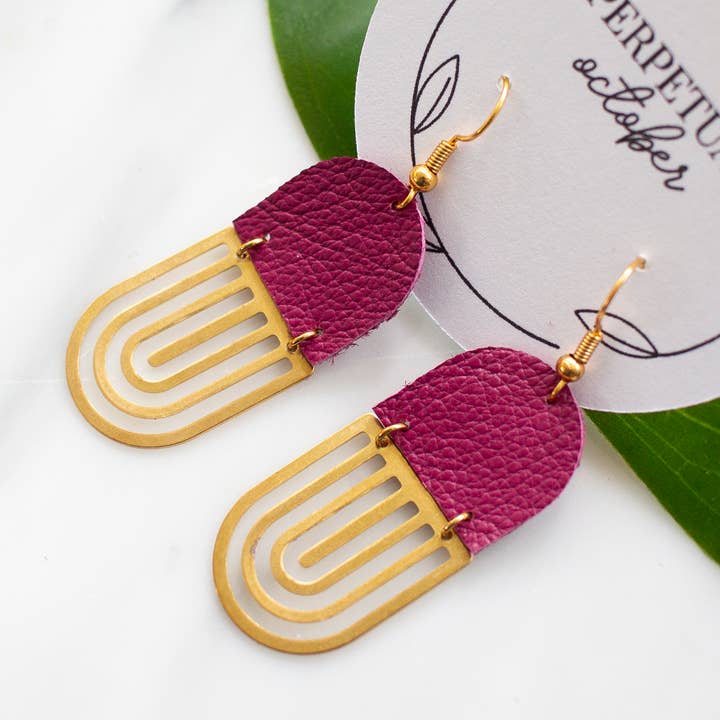 Nicole - Brincos Artesanais Vintage Pele e Latão por atacado de Perpetual October