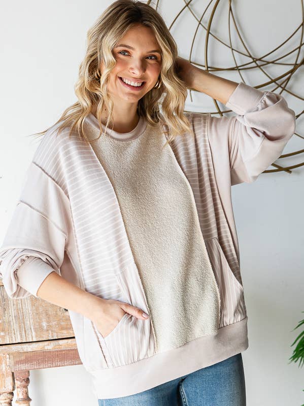 Color Block Drop Shoulder Bishop Sleeve Top T5852 for wholesale by 7th Ray