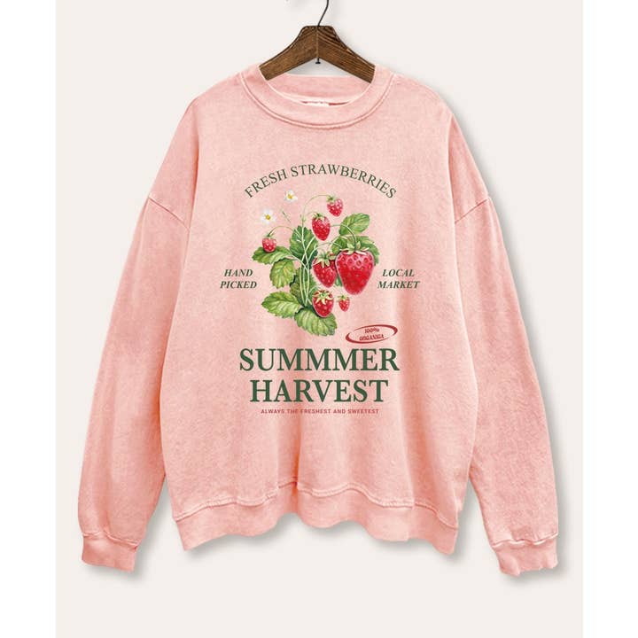 FRESH STRAWBERRY FRUIT GRAPHIC MINERAL WASH SWEATSHIRT for wholesale by VINTAGE POINT USA