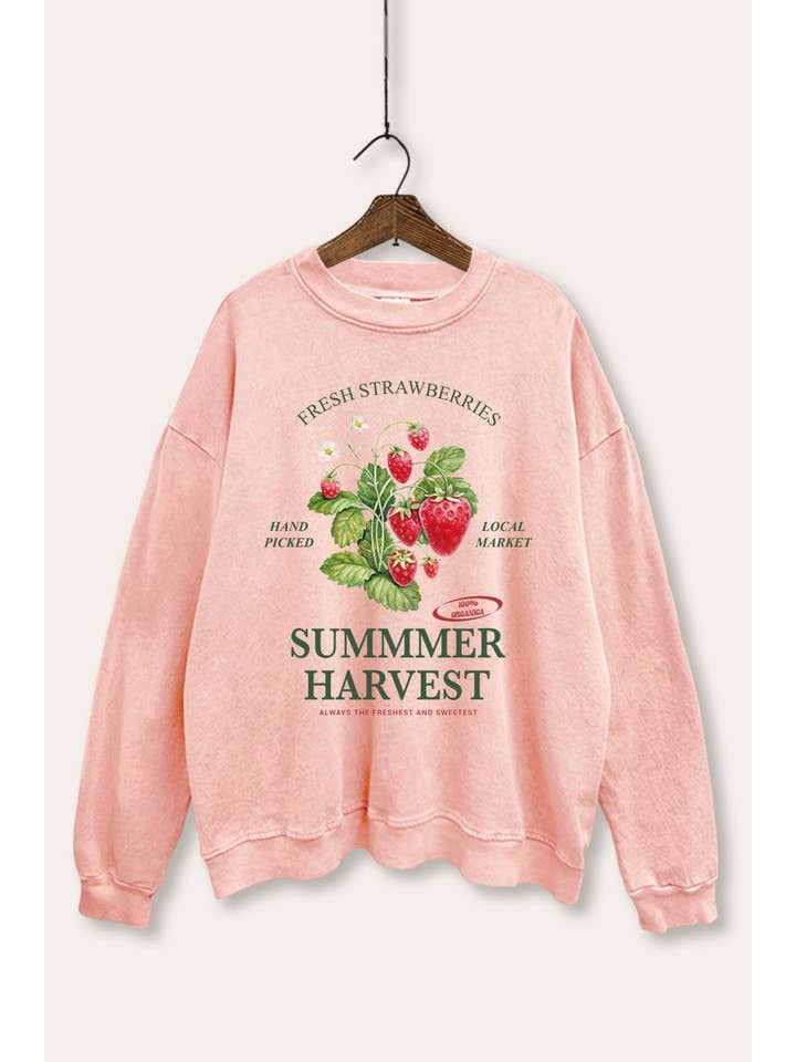 FRESH STRAWBERRY FRUIT GRAPHIC MINERAL WASH SWEATSHIRT for wholesale by PINK NABI