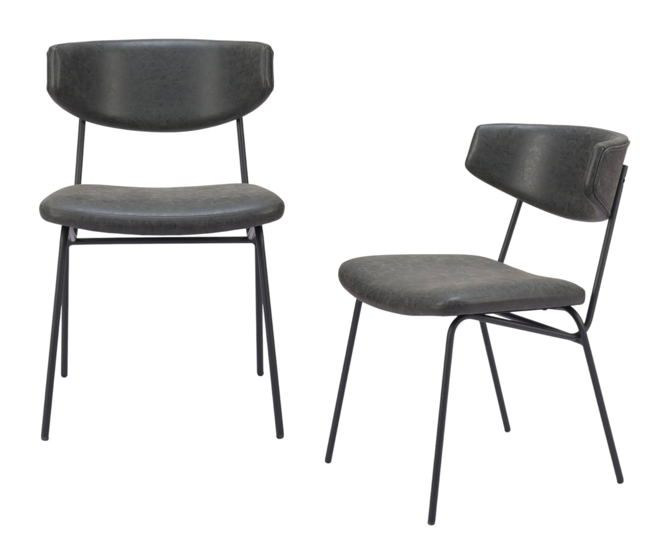 HomeRoots - Wholesale Chair - Set of Two Gray and Black Upholstered Faux Leather Open Back Dining Side Chairs0