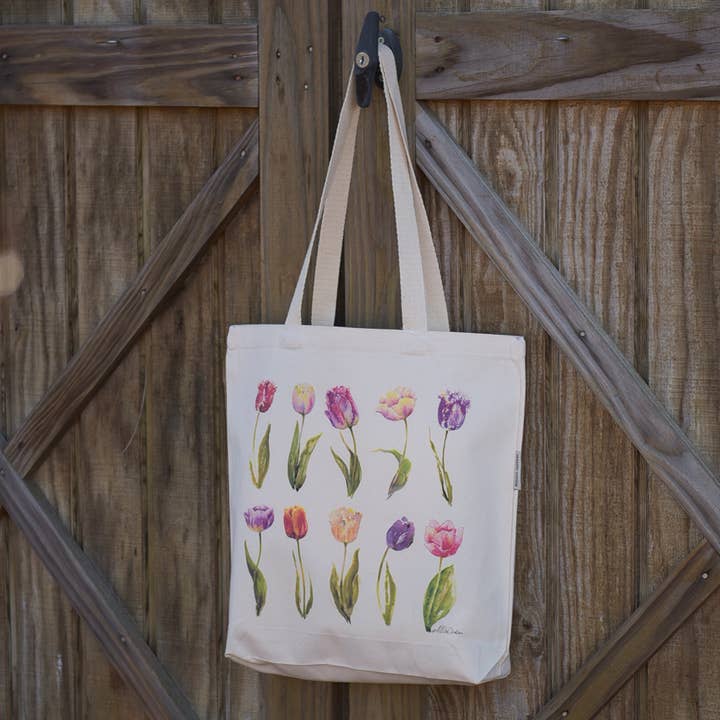 Alla Dickson Art - Wholesale Tote Bag - Women's - Floral Tote Bag Tulip Bag Flower Canvas Tote Spring Tote